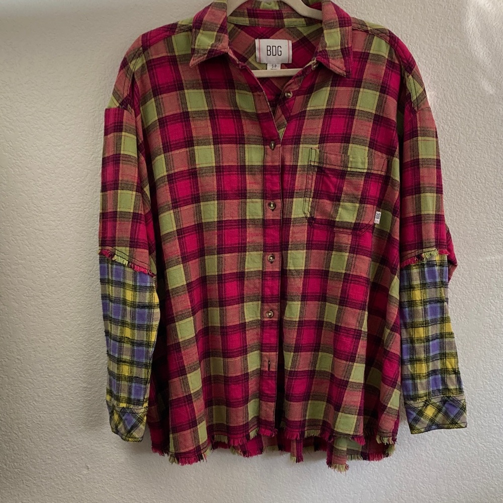 BDG patchwork Red and Green Plaid Shirt very oversized 100%cotton western boho